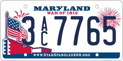 MD license plate 3AC7765