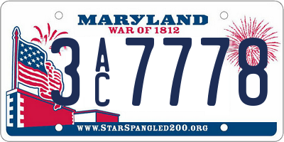 MD license plate 3AC7778