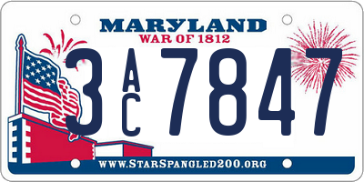 MD license plate 3AC7847