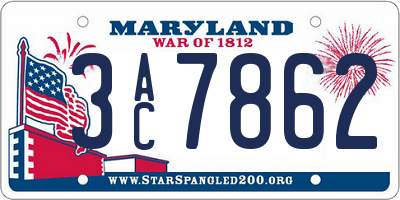 MD license plate 3AC7862