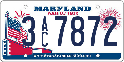 MD license plate 3AC7872