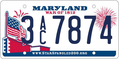 MD license plate 3AC7874