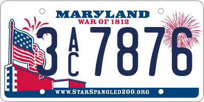 MD license plate 3AC7876