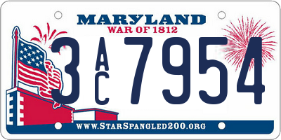 MD license plate 3AC7954