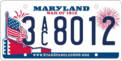 MD license plate 3AC8012