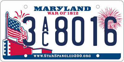 MD license plate 3AC8016
