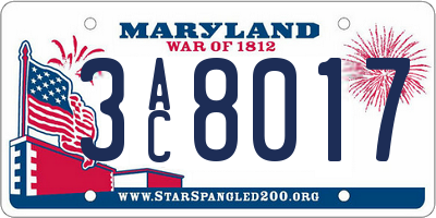 MD license plate 3AC8017
