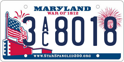 MD license plate 3AC8018