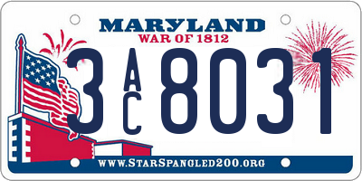 MD license plate 3AC8031