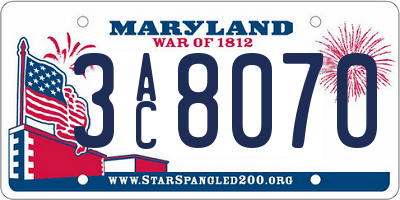 MD license plate 3AC8070