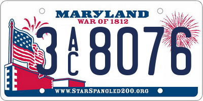MD license plate 3AC8076