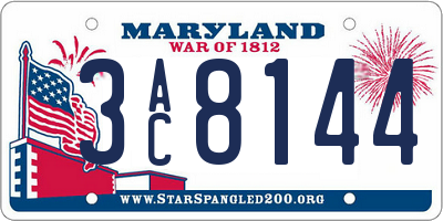 MD license plate 3AC8144