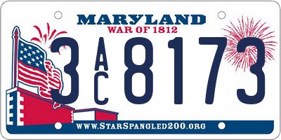 MD license plate 3AC8173