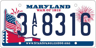 MD license plate 3AC8316