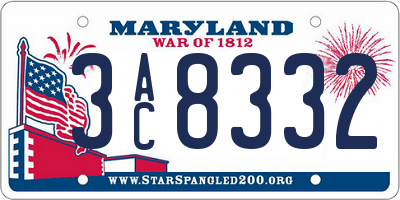MD license plate 3AC8332