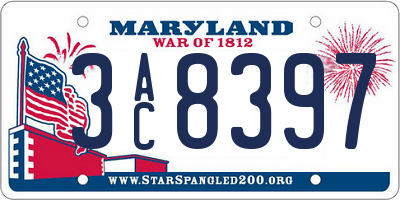 MD license plate 3AC8397