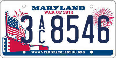 MD license plate 3AC8546