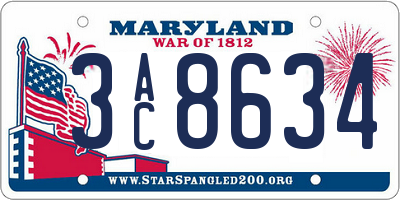 MD license plate 3AC8634