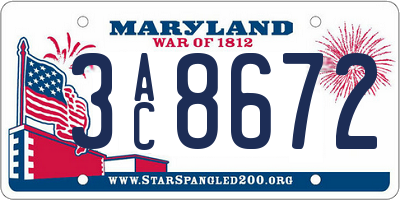MD license plate 3AC8672