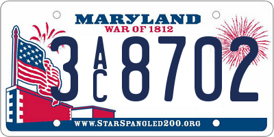 MD license plate 3AC8702