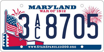 MD license plate 3AC8705