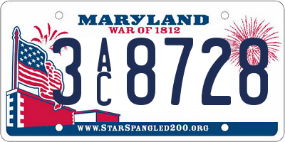 MD license plate 3AC8728