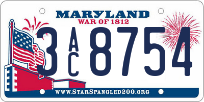 MD license plate 3AC8754