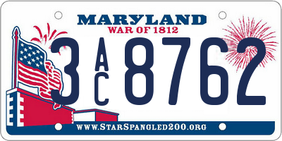 MD license plate 3AC8762