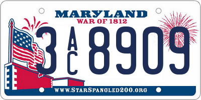 MD license plate 3AC8909