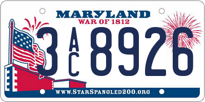 MD license plate 3AC8926