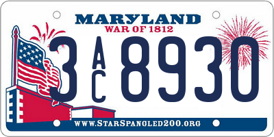 MD license plate 3AC8930