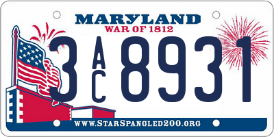 MD license plate 3AC8931