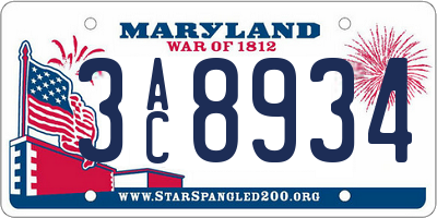MD license plate 3AC8934