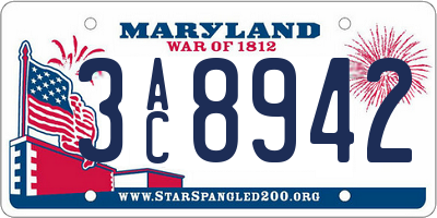 MD license plate 3AC8942