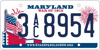MD license plate 3AC8954