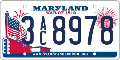 MD license plate 3AC8978