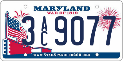 MD license plate 3AC9077