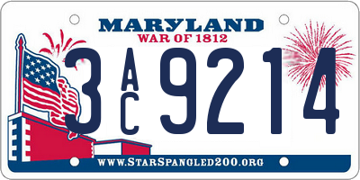 MD license plate 3AC9214
