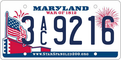 MD license plate 3AC9216