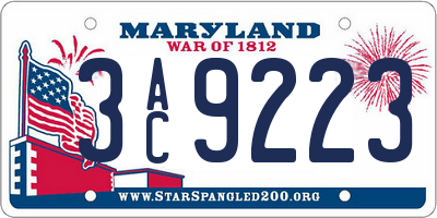MD license plate 3AC9223