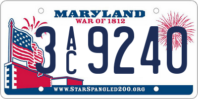 MD license plate 3AC9240