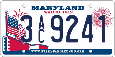 MD license plate 3AC9241
