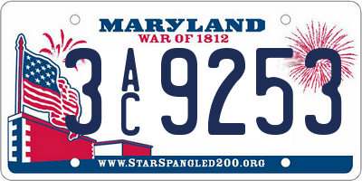 MD license plate 3AC9253