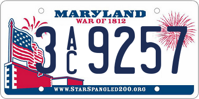 MD license plate 3AC9257