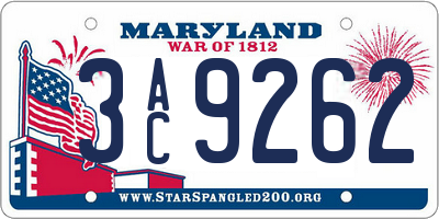 MD license plate 3AC9262