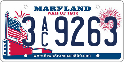 MD license plate 3AC9263