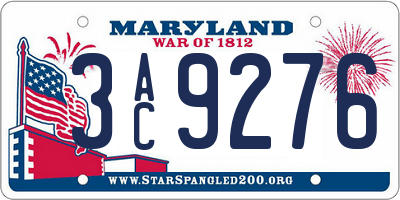MD license plate 3AC9276