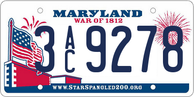 MD license plate 3AC9278