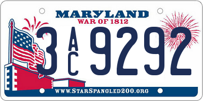 MD license plate 3AC9292
