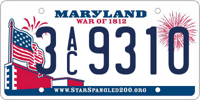 MD license plate 3AC9310